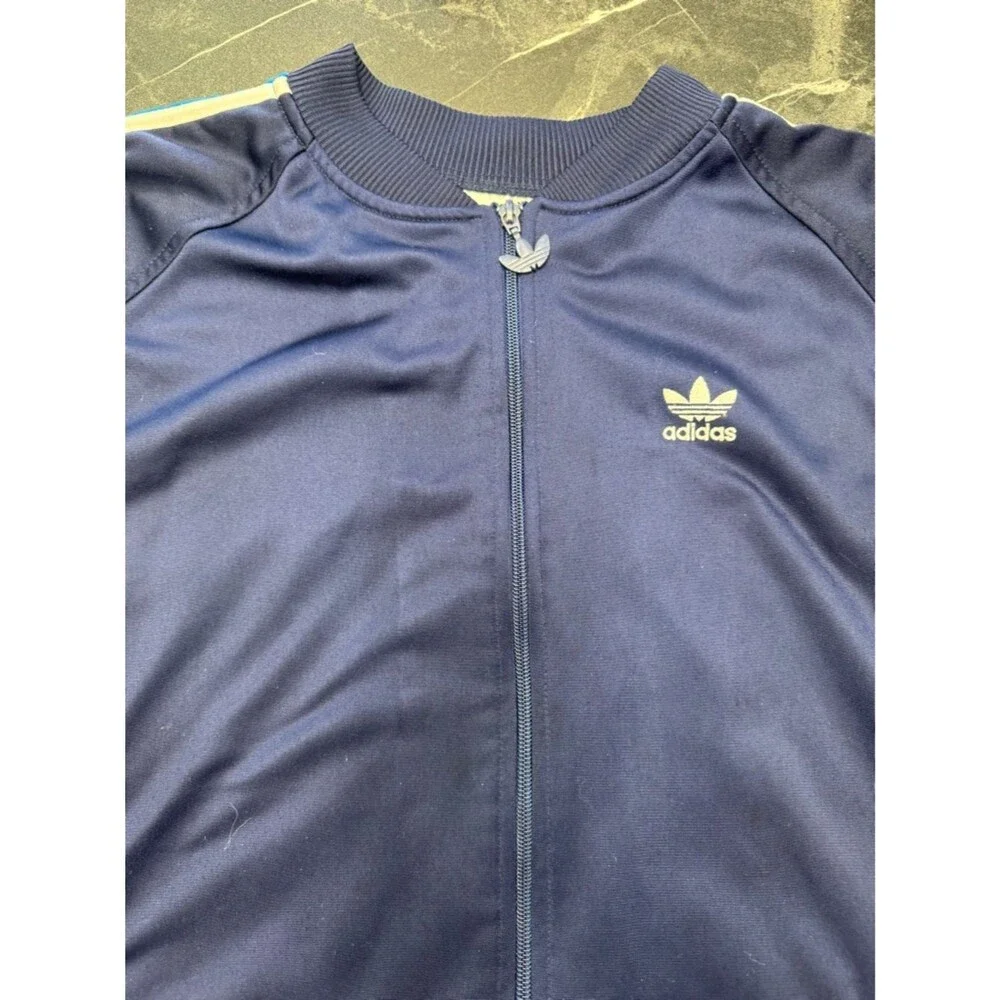 Vintage 80s Adidas Trefoil Track Jacket XL Navy Blue White Stripes Full Zip